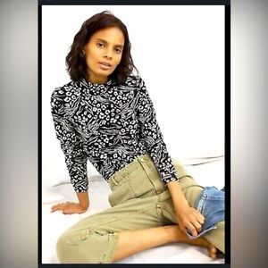 Black and White Patterned Anthropology adventure mock turtleneck shirt xs nwt